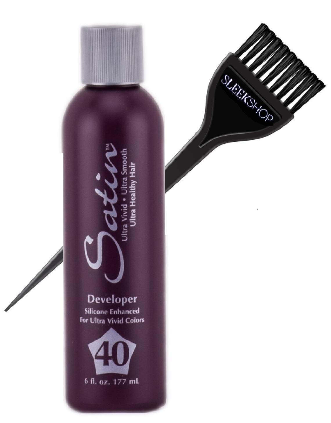 Satin Hair Developer, Silicone Enhancing for Ultra Rich Vivid Colors (w/Sleek Brush) Haircolor Dye Activator, Hydrogen Peroxide (40 Volume / 12% - 6 oz size)