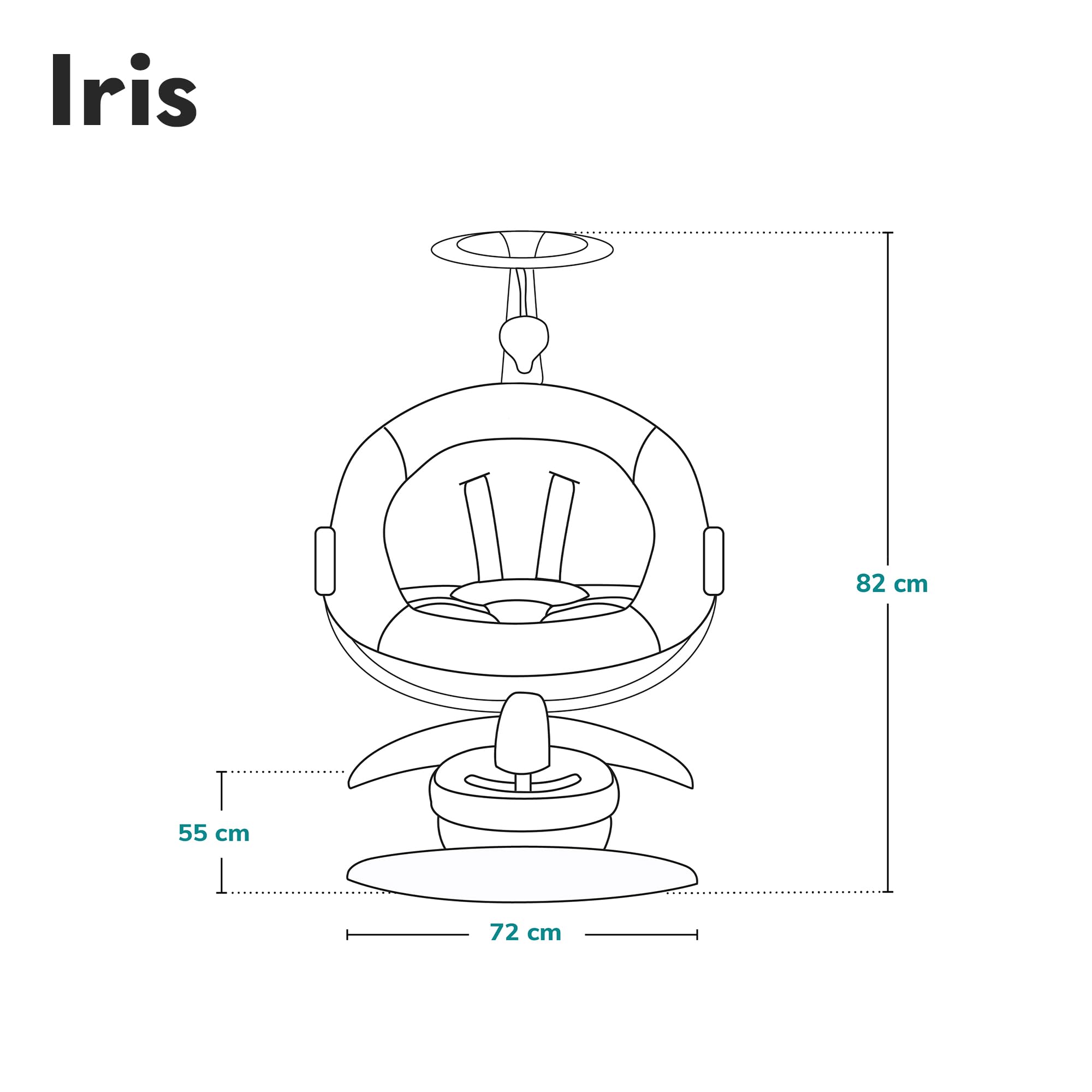 LIONELO Iris sdraietta neonati girevole su 360o per bambini fino a 9 kg Regolazione dello schienale, 5 velocità di oscillazione Cinture di sicurezza Antiscivolo, 12 Melodie Archetto con giocattolo