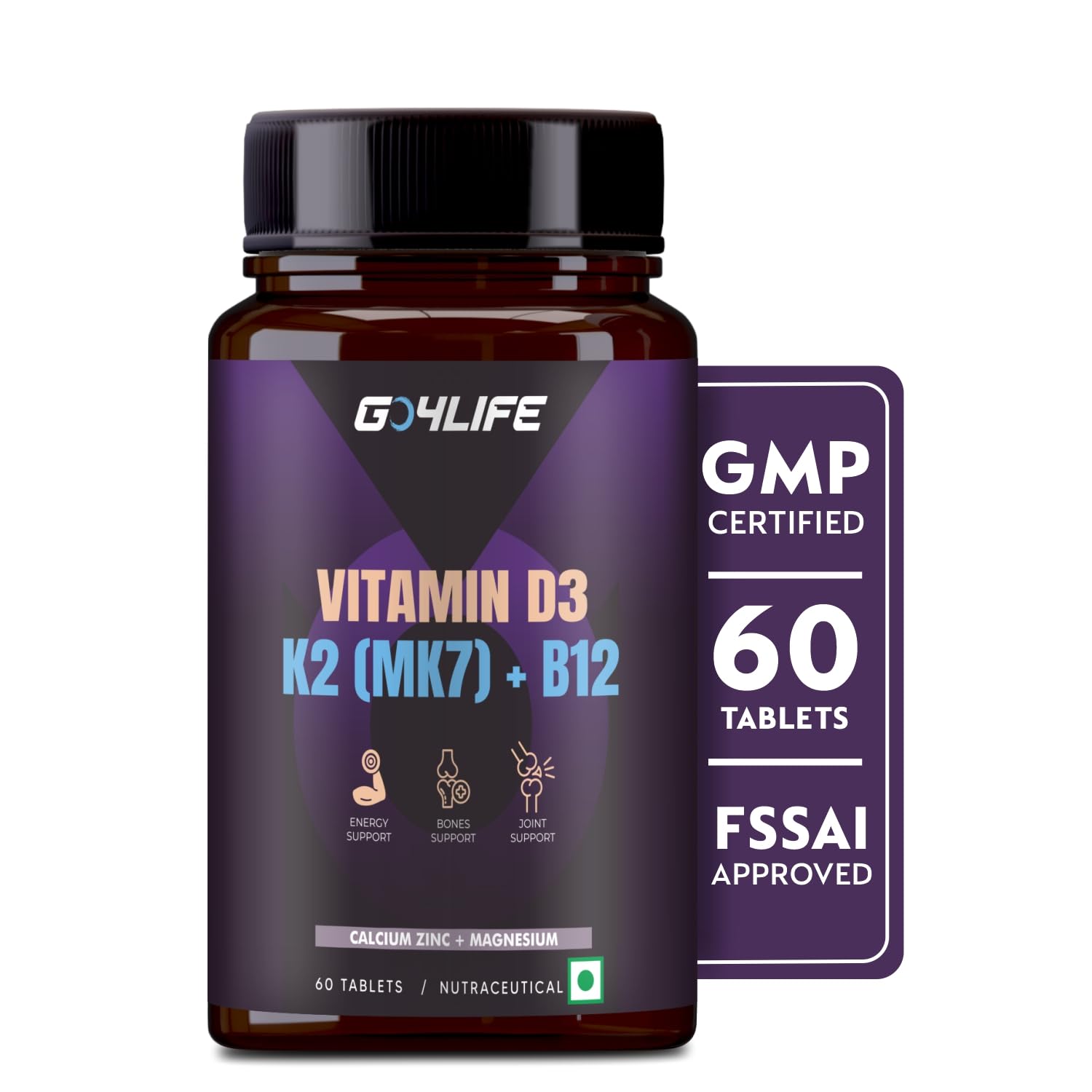 GO4LIFE Vitamin D3 K2 MK7 + B12 | For Joints Bones Support | Pack of 1 (60 tablets) (B0D1CK3LQ4) Amazon Price History, Amazon Price Tracker