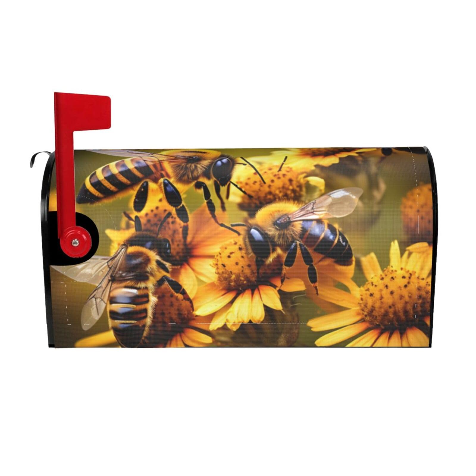 Rural Honey Bees Flowers Print Mailbox Cover Wraps Post Letter Box Cover Decor For Outside Garden Yard Farmhouse Home