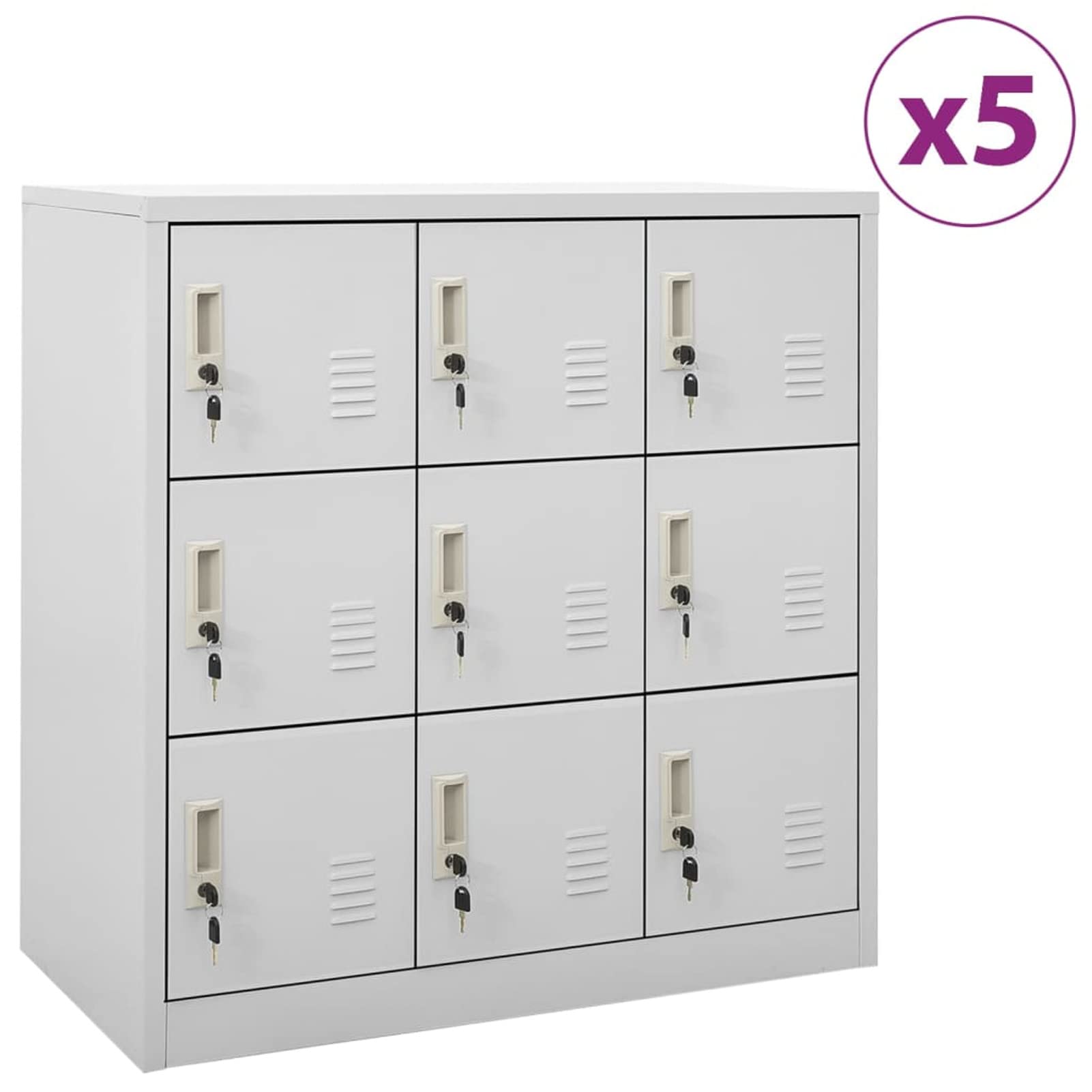 Lot de 5 casiers en métal pour bureau – Armoire en acier gris, 90 x 45 x 92,5 cm, rangement sécurisé avec clé, design durable pour écoles et lieux de travail