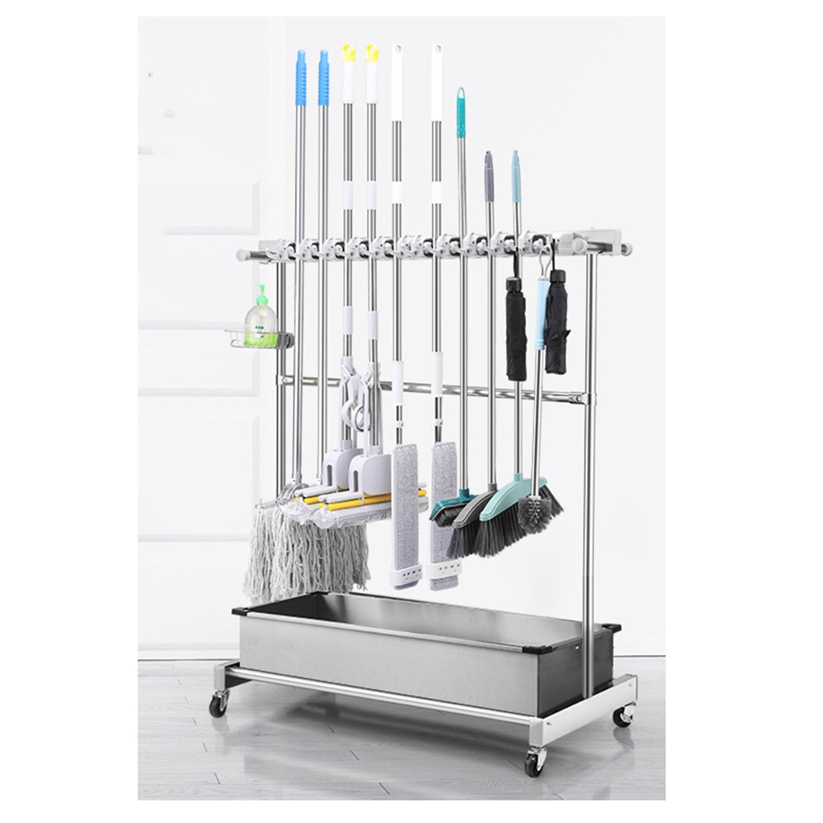 Porte-outils en métal pour outils à long manche – Armoire de rangement amovible et support de balai à franges sur pied, idéal pour les fournitures de nettoyage, les abris de jardin et une utilisation