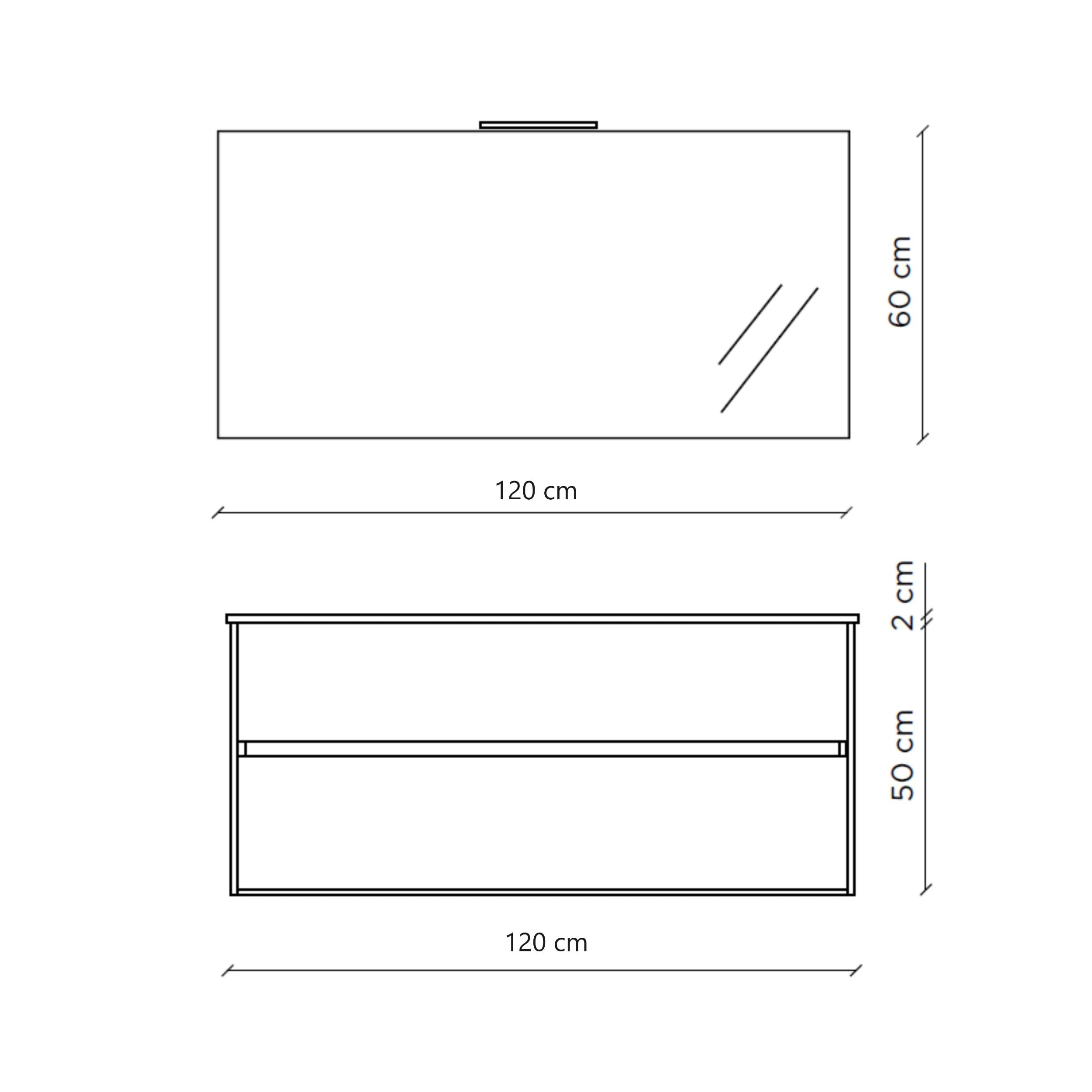 AQA DESIGN accessori casa composizione bagno, nr2 cassetti con scorrimento e chiusura soft close, maniglia a gola in melaminico, nr1 specchio - Bianco - 121x46,5x190 cm