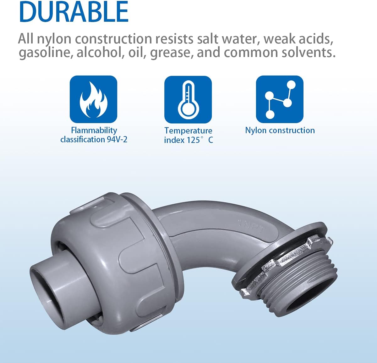 1-1/4inch Nonmetallic Liquid-Tight 90-Degree Electrical Conduit Connector Fitting,，UL Listed, (2 PACK) (1-1/4inch 90d)