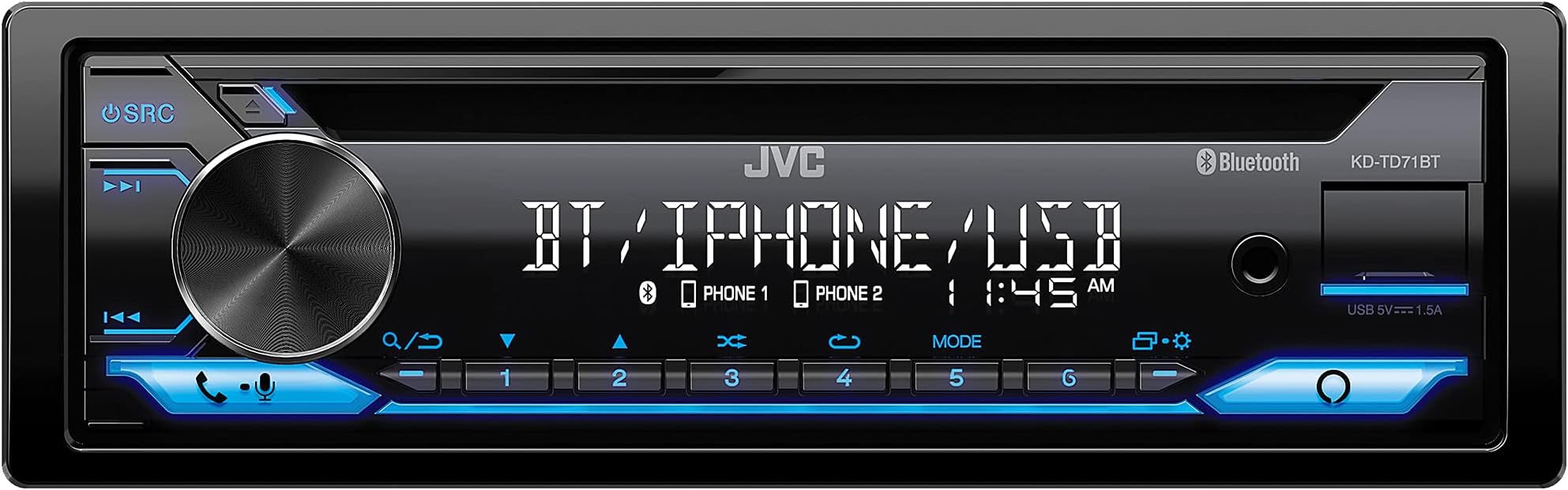 JVC KD-TD71BT Bluetooth Car Stereo Receiver with USB Port – AM/FM Radio, CD and MP3 Player, Amazon Alexa Enabled - 13-Digit LCD Dual-Line Display - Single DIN – 13-Band EQ (Black)