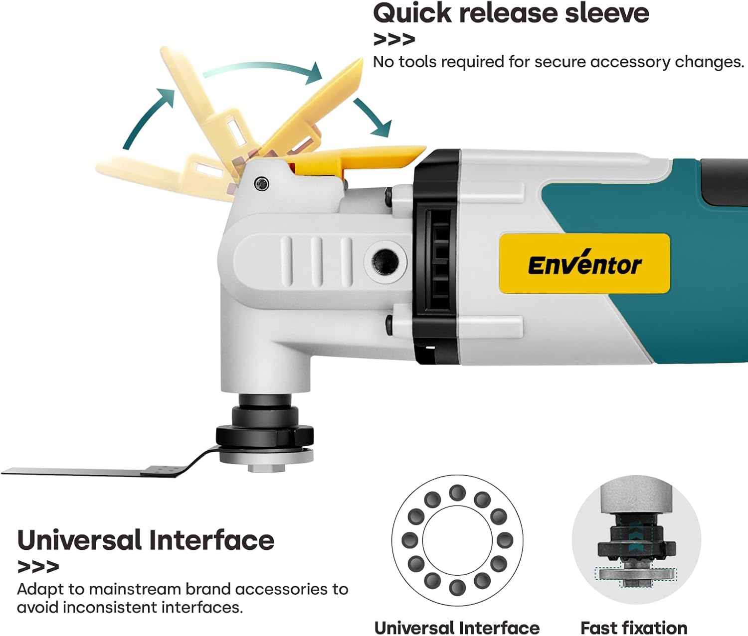 Enventor Oscillating Multi Tools, 2.5A Electric Oscillating Saw with 43PCS Accessories, 15000-22000 OPM, 6 Variable Speeds, 3°Oscillation Angle, Auxiliary Handle for Cutting, Scraping, Sanding, Blue