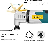Vista 6 de Enventor Sierra multiherramienta, sierra oscilante eléctrica con 43 accesorios, mango auxiliar, máximo 22,000 OPM, 6 velocidades variables, ángulo