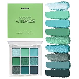 Go Ho 9 Colors Green Eyeshadow Palette,Light to Dark Green Eye Shadow Palette,Matte&Shimmer Eye Makeup Palette,Waterproof Grey&Green Powder Eyeshadow Makeup