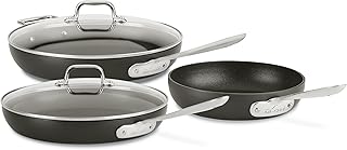 All-Clad HA1 Hard Anodized Nonstick Fry Pan Set – 3-Piece Cookware, 8", 10", 12" Skillets with Lid, Induction Compatible, Oven Safe to 500°F, Lid Safe to 350°F, Black