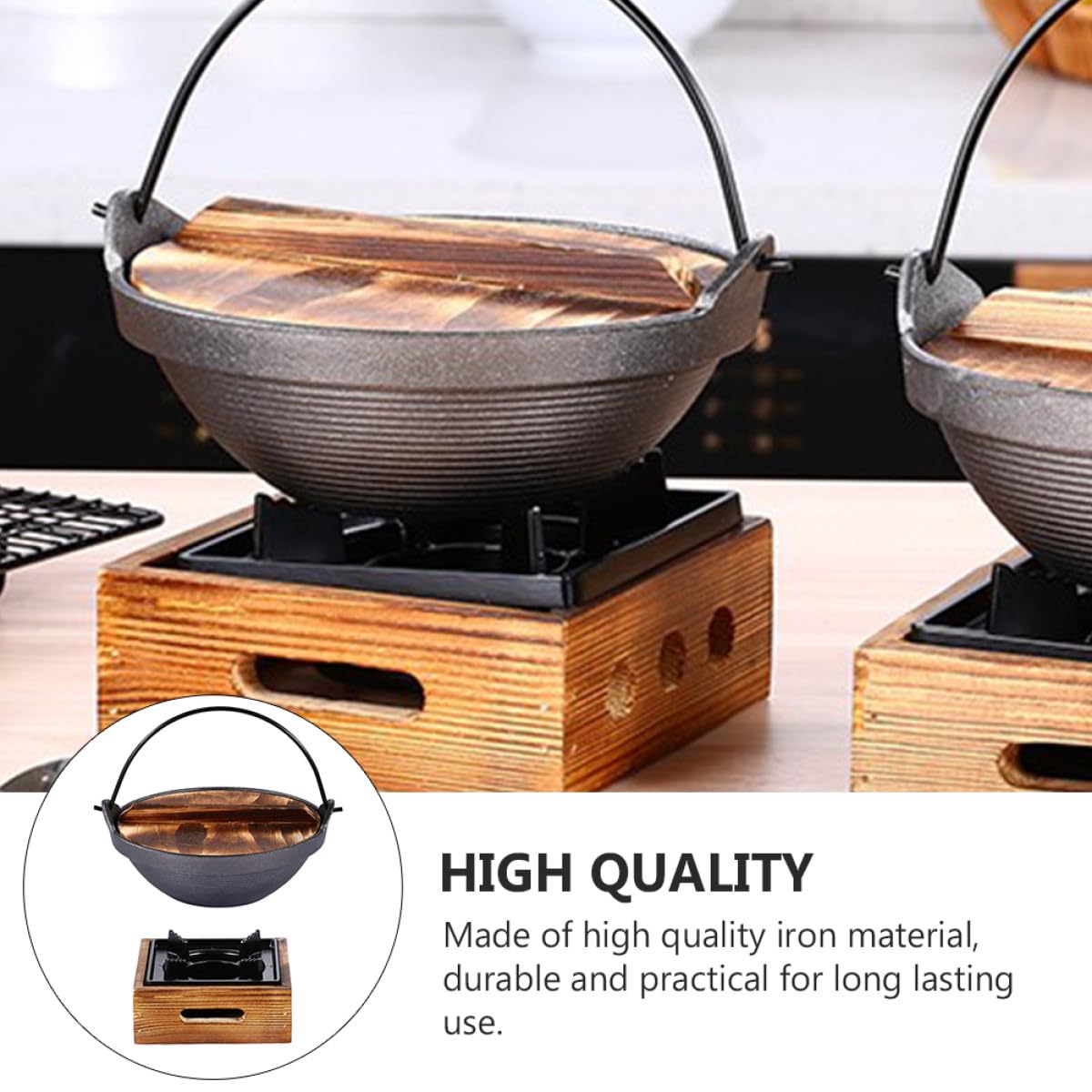 Olla de Hierro Colgante para Sopa y Cocina Estilo Japonés, Material Hierro Fundido con Función Antiadherente Adecuado para Acampar y Cocinar Fideos