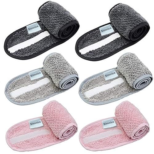 Simnice 6 diademas faciales de spa ajustables para mujeres, maquillaje, ducha, baño, envolturas faciales, diadema deportiva, toalla elástica