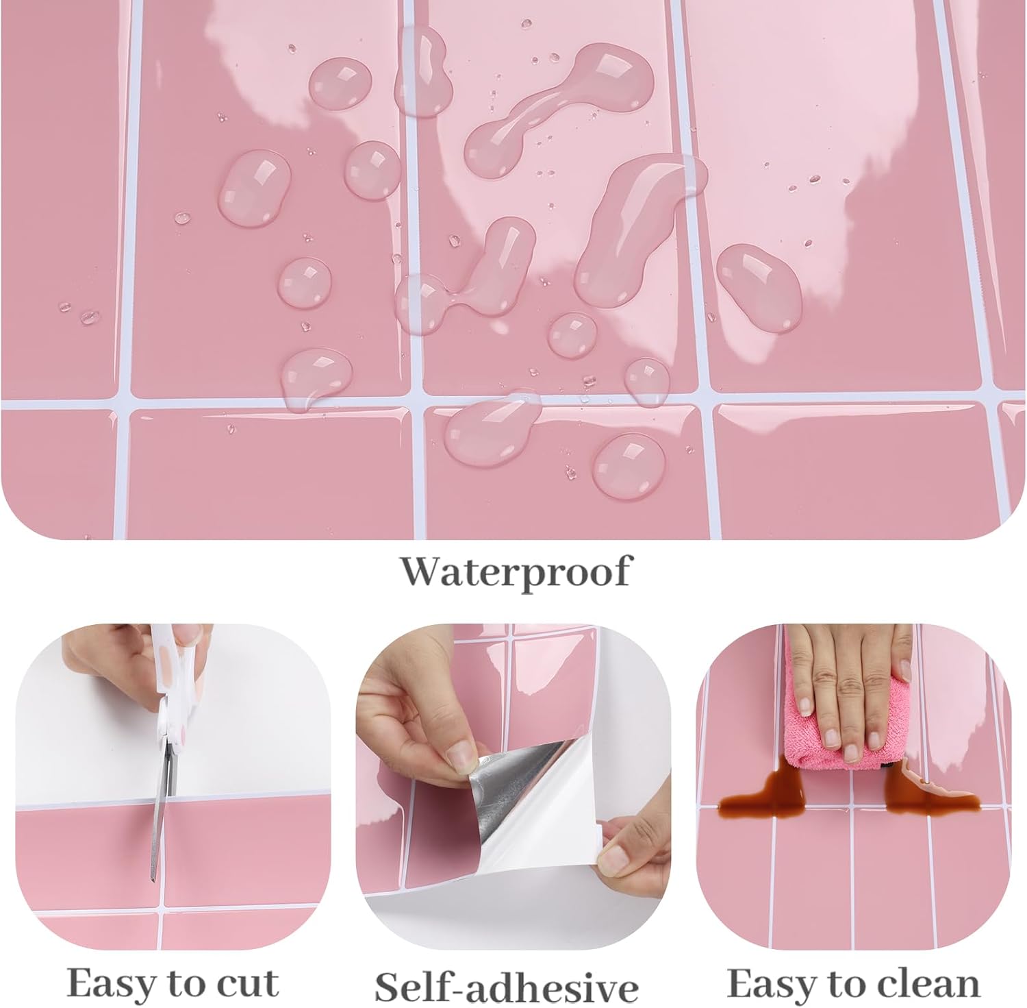 20 Sheets Pink Subway Tile Kitchen Backsplash Peel and Stick Waterproof Vinyl Back Splash Sticky Tiles for Walls Removable Stick on Backsplash for Bathroom Laundry Room Shower 12"x12"