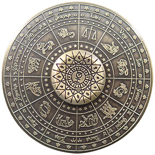N /C Fidget Spinner Retro Bronze Metal Twelve Constellation Flying Saucer Lasting Rotation Low Noise high Speed Precision Craftsmanship (Bronze, 60x60x15MM)