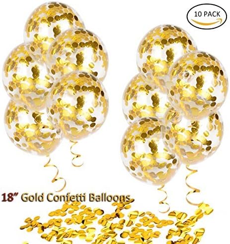 HoveBeaty Gold Confetti Balloons, Round 18'' Party Balloons Latex Transparent Golden Balloons for Wedding, Proposal, Birthday Party Decorations (10 Pack)