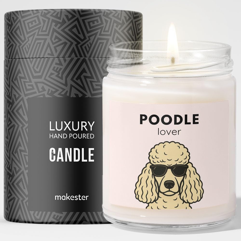 Poodle Gifts - Luxury Soy Wax Candle - Vanilla, Jasmine, Sugared Almond - Dogs in Shades - Makester