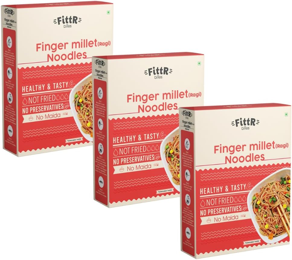 FittR bites Finger Millet (Ragi, Nachini) Healthy Noodles | No Maida | No Msg | Not Fried | Pack Of 3 - 192Gm