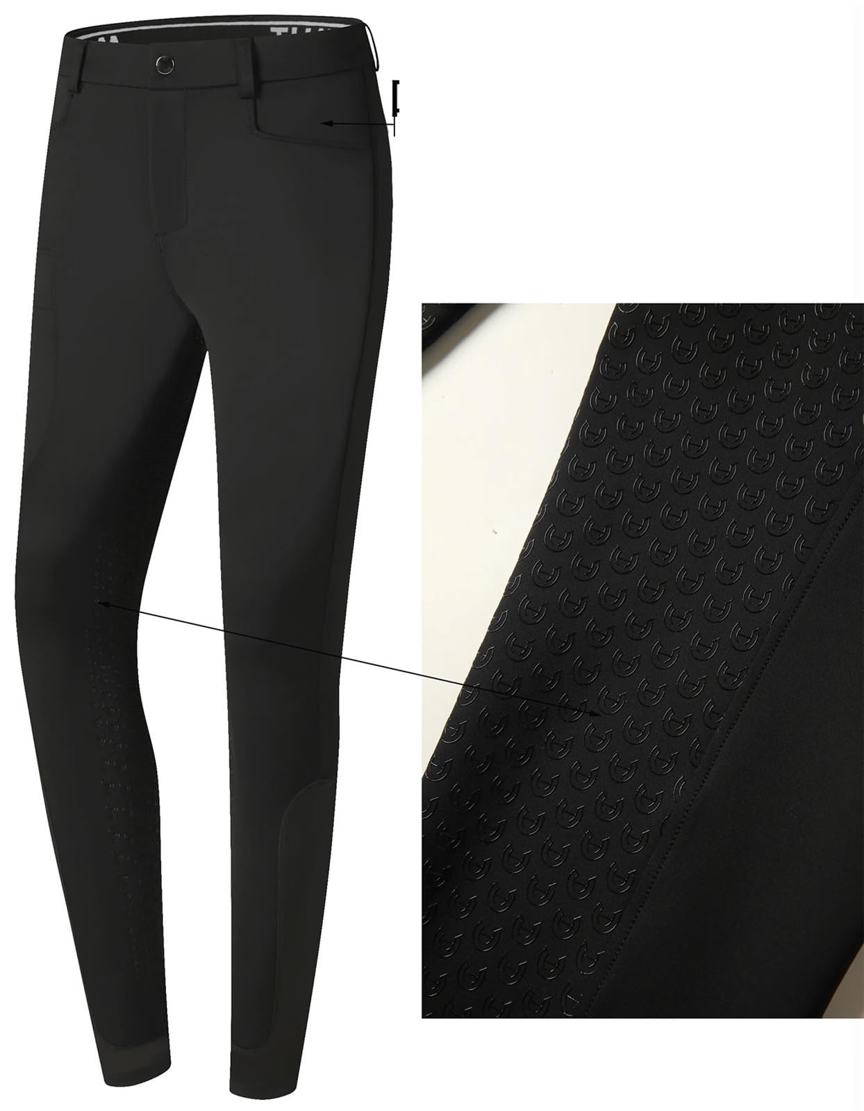 Pantalones Montar a Caballo Mujer Pantalones ecuestres Profesionales for Hombre, de Silicona, elásticos y Secado rápido(Black,XXL)