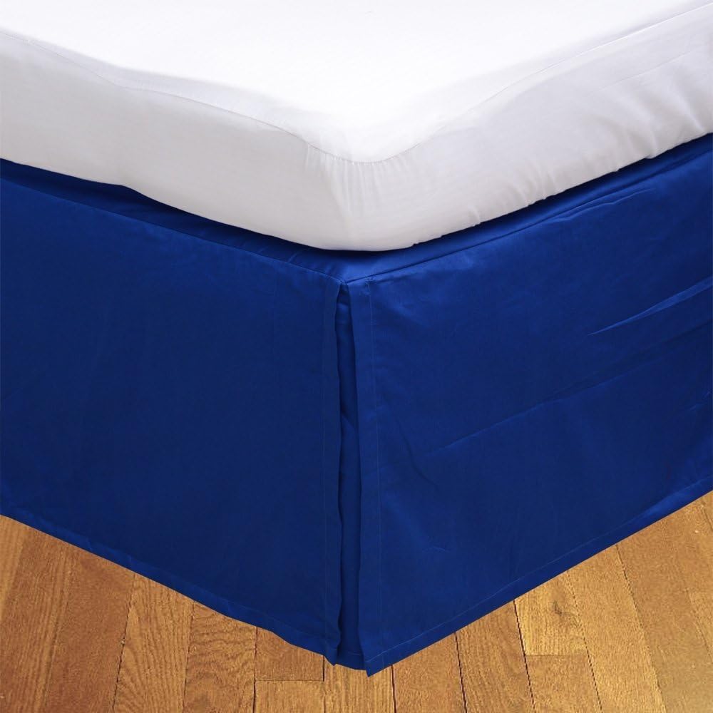 Real 550-Thread-Count Split Corner Bed Skirt/Dust Ruffle Twin/Single Size Solid Navy Blue 20" inches Drop Egyptian Cotton Quality Wrinkle & Fade Resistant