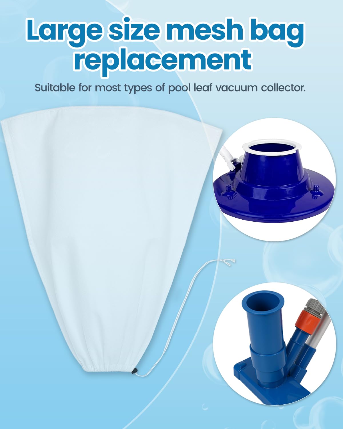 NOKOGMT - Pool Vacuum Bag Replacement 4PCS - 24x18in Fine Mesh Pool Vacuum Net Bag for Leaf & Debris - Nylon Pool Leaf Bag Filter with Drawstring - Pool Cleaner Debris Filter Bag Replacement