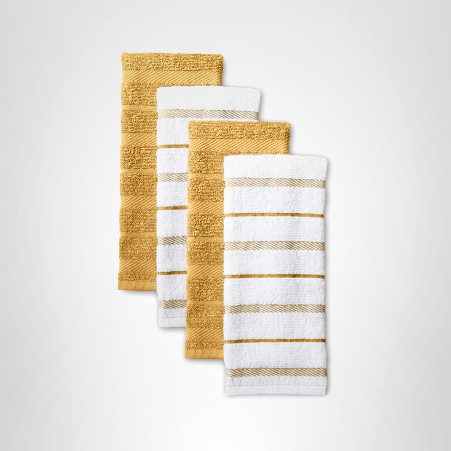 KitchenAid Albany Kitchen Towel 4-Pack Set, Orange Sorbet Yellow/White, 16"x26"