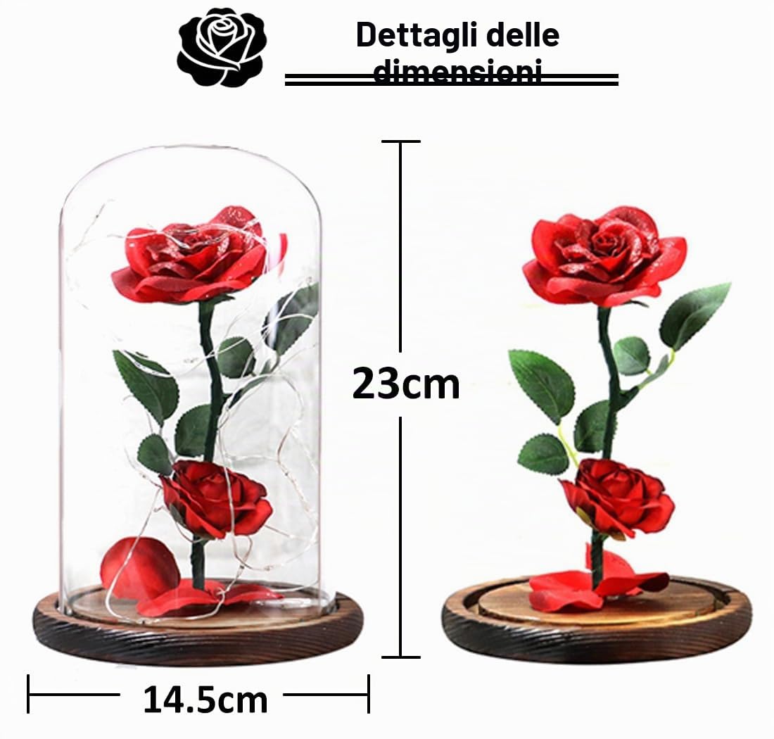 La Bella e la Bestia Rose Eterna, Rosa Incantate in Cupola di Vetro con Luci Calde, Rosà Stabilizzata Regalo per San Valentino, la Festa della Mamma, Anniversario, Moglie, Fidanzata