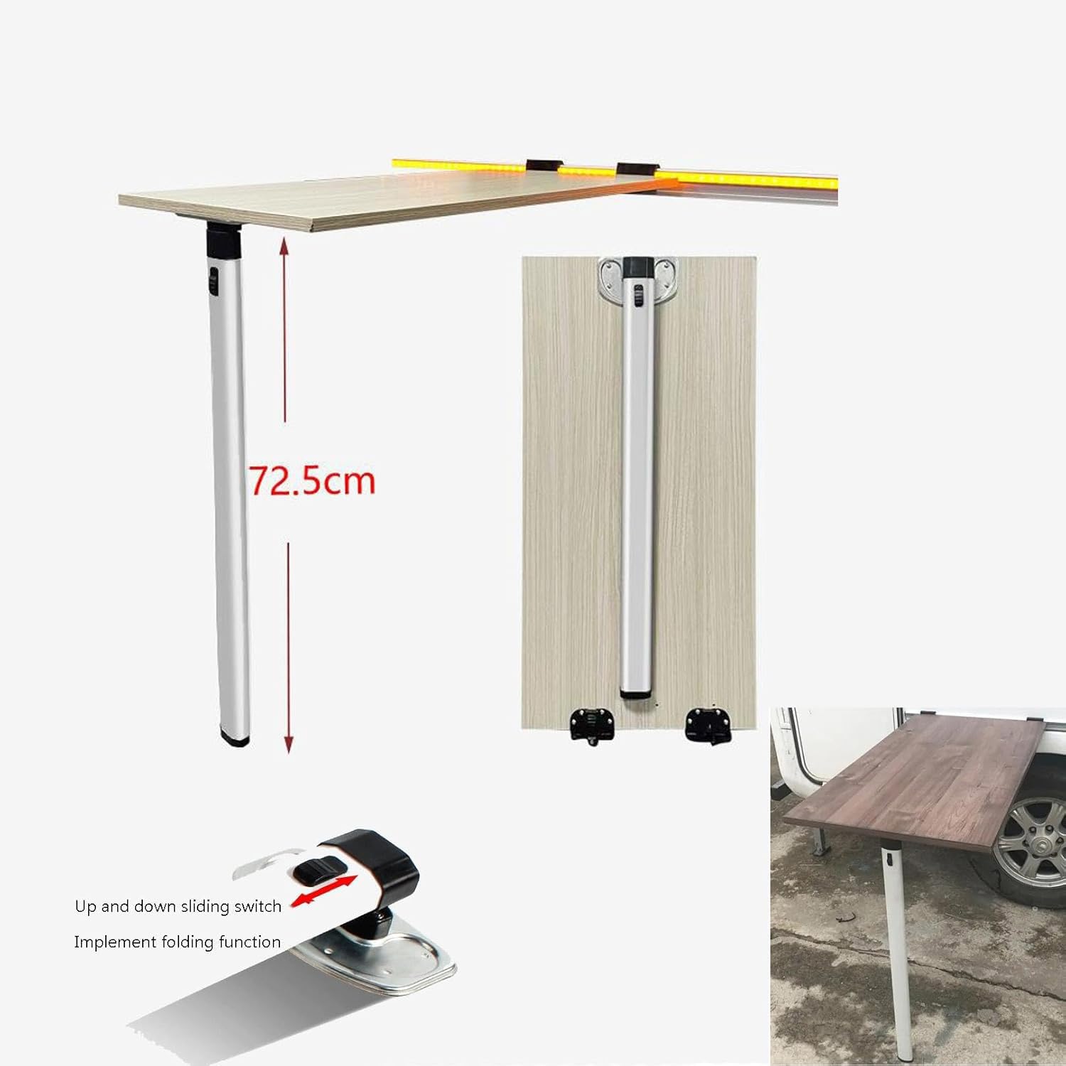RV-Klapptischbein mit Gleitschiene für Wohnmobile, Wohnwagen, Reisen, Tragbar Verstellbare Tischhalterung aus Verdickter Aluminiumlegierung,(ohne Tabelle), Tischbeine+50cm Dia