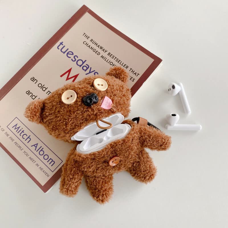 Omorro Compatible with AirPods Pro 2 Plush Case with Keychain, Cute Cartoon Plush Furry Bear Kawaii Airpod Pro Case Cover Cartoon Headphones