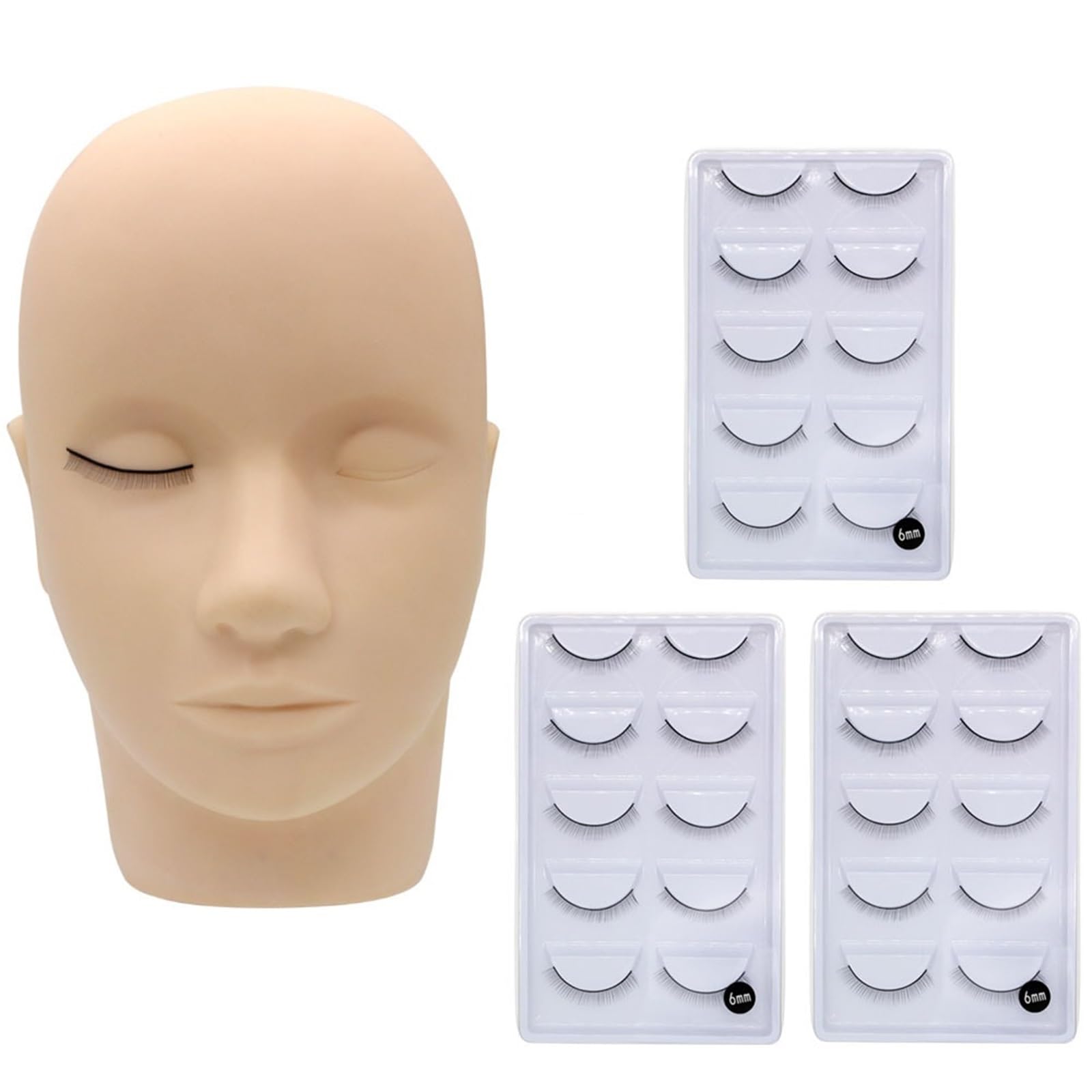 ZHSOAO 1 Set Eyelash Extension Training Mannequin Model Head Silicone With Practice False Lashes Grafted Tools for Lash Extension Training(Model Head 3Practice)