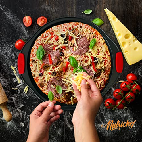 Nutrichef Non-Stick Pizza Tray - With Silicone Handle, Round Steel Non-Stick Pan With Perforated Holes, Premium Bakeware, Pizza Tray With Silicone And Oversized Handle, Dishwasher Safe - Ncbpiz6 #TOP5