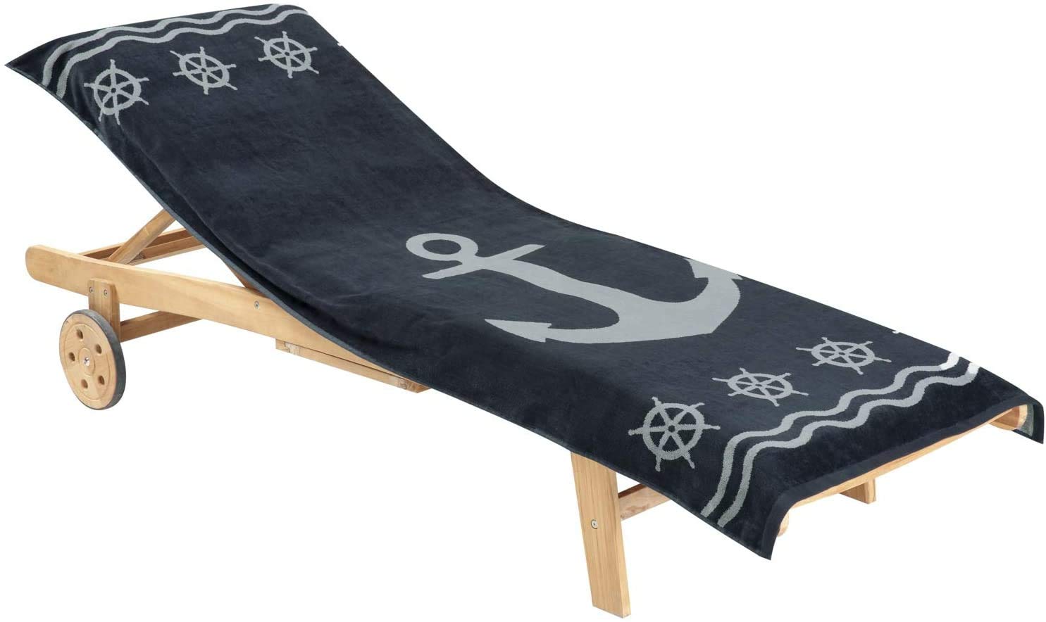 Delindo Lifestyle Serviette pour Bain de Soleil Ancre Anthracite XXL, Housse de Protection pour Chaise Longue de Jardin, de Plage, 100% Coton égyptien, 83x200 cm