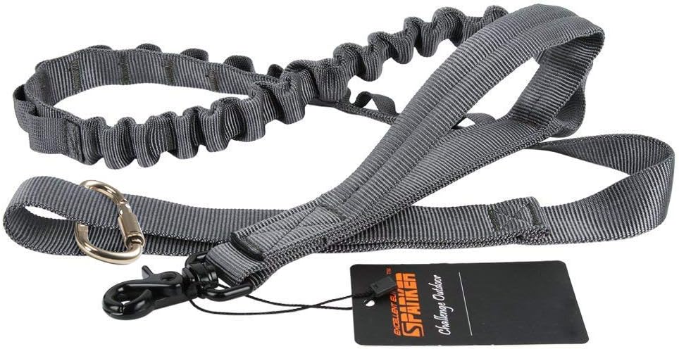 EXCELLENT ELITE SPANKER Tactical Bungee Dog Leash Military Adjustable Dog Leash Quick Release Elastic Leads Rope with 2 Control Handle(Grey)