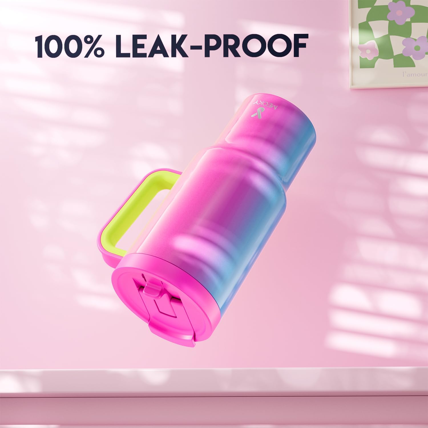 Meoky 32 oz Tumbler with Handle and Flip Straw, 100% Leakproof Tumbler with Lid and Straw, Stainless Steel Insulated Cup, Cupholder Friendly, Keeps Cold for 24 Hours (Carnival) - Image 3