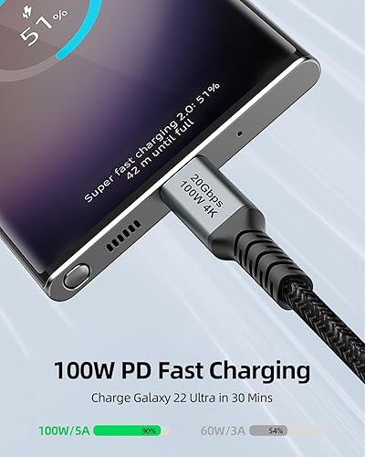 Miniatura 4 de HOTNOW Cable USB 3.2 Gen 2x2 20Gbps USB C a USB C corto de 1.5 pies, PD 100 W (20 V5 A), carga rápida, USB C 4K, cable de transferencia de datos de