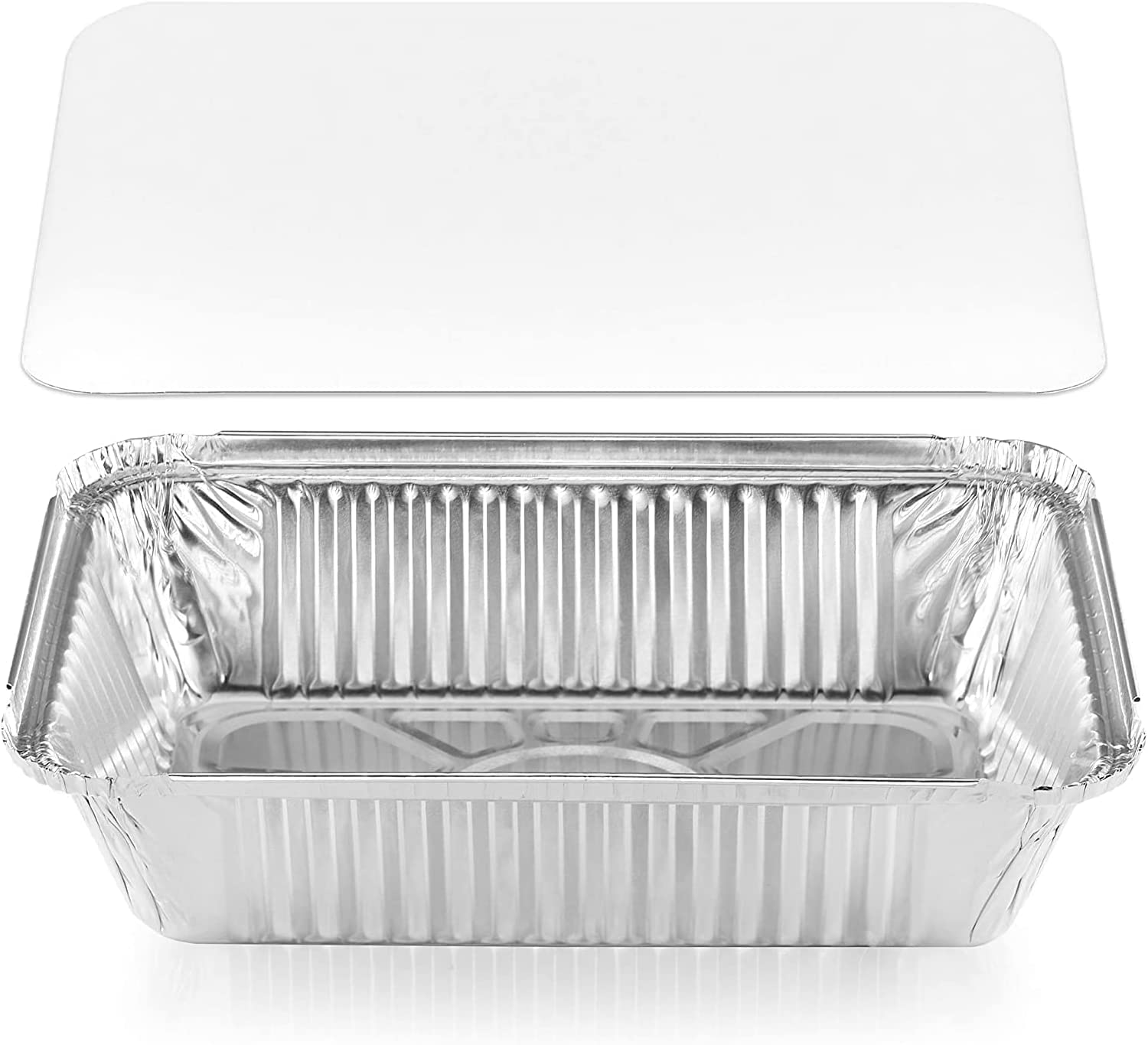 CafeTEq Aluminium Foil Food Trays Small Portions (No 6a) 19.7x10.5x4.9cm Containers Including Lids Perfect for Storage Freezing Roasting BBQ Meal Prep Takeaway (50) โ image 1