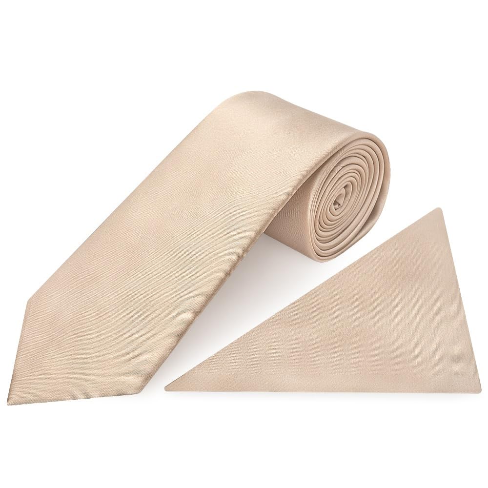 Ties R Us Men's Orange Plain Nude Satin Classic Tie And Pocket Square Set