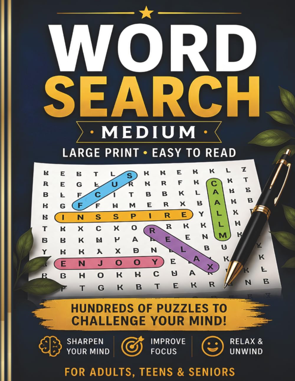 Word Search Medium: 120 Large Print Word Search Puzzles for Adults, Teens & Seniors: Medium Difficulty Brain Games with