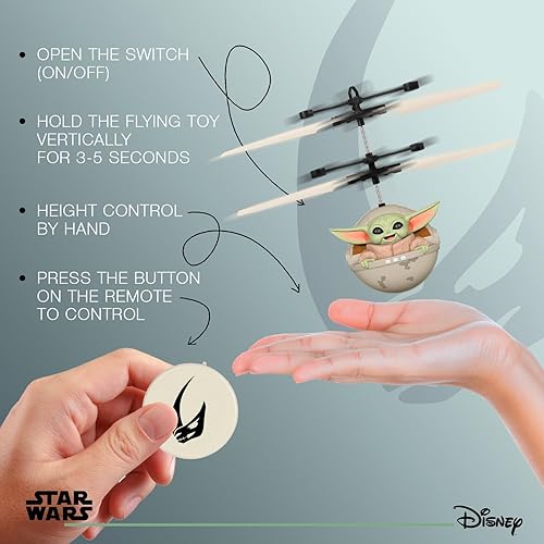 Miniatura 3 de Star Wars Baby Yoda - Juguete volador - Construcción de metal duradero, controles fáciles y cargador USB (Star Wars Baby Yoda)