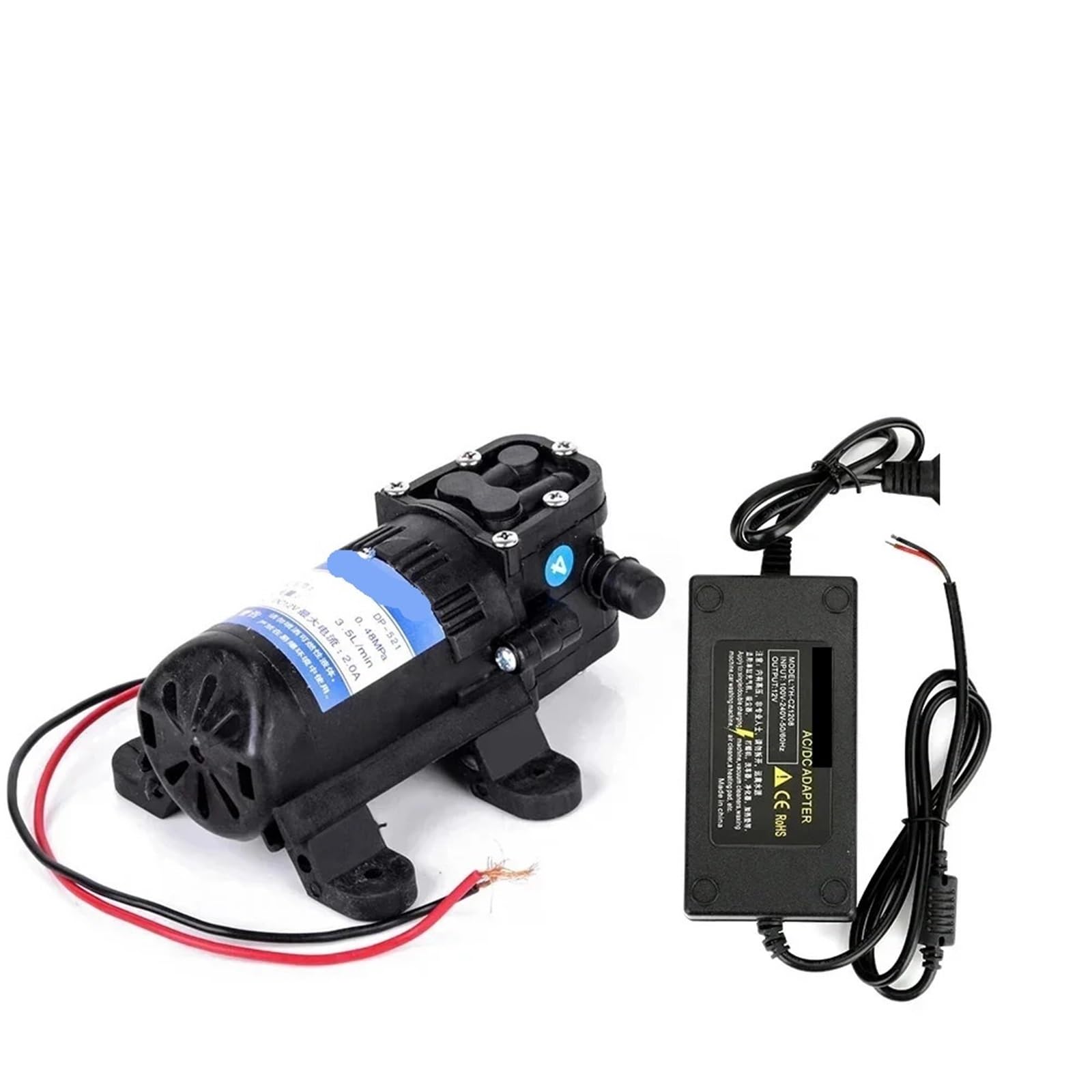 CUDTAPI 1PCS 12V 70PSI 3.5L/min Agricultural Electric Water Pump Mini High Pressure Diaphragm Spray Car Wash(Pump+adapter)