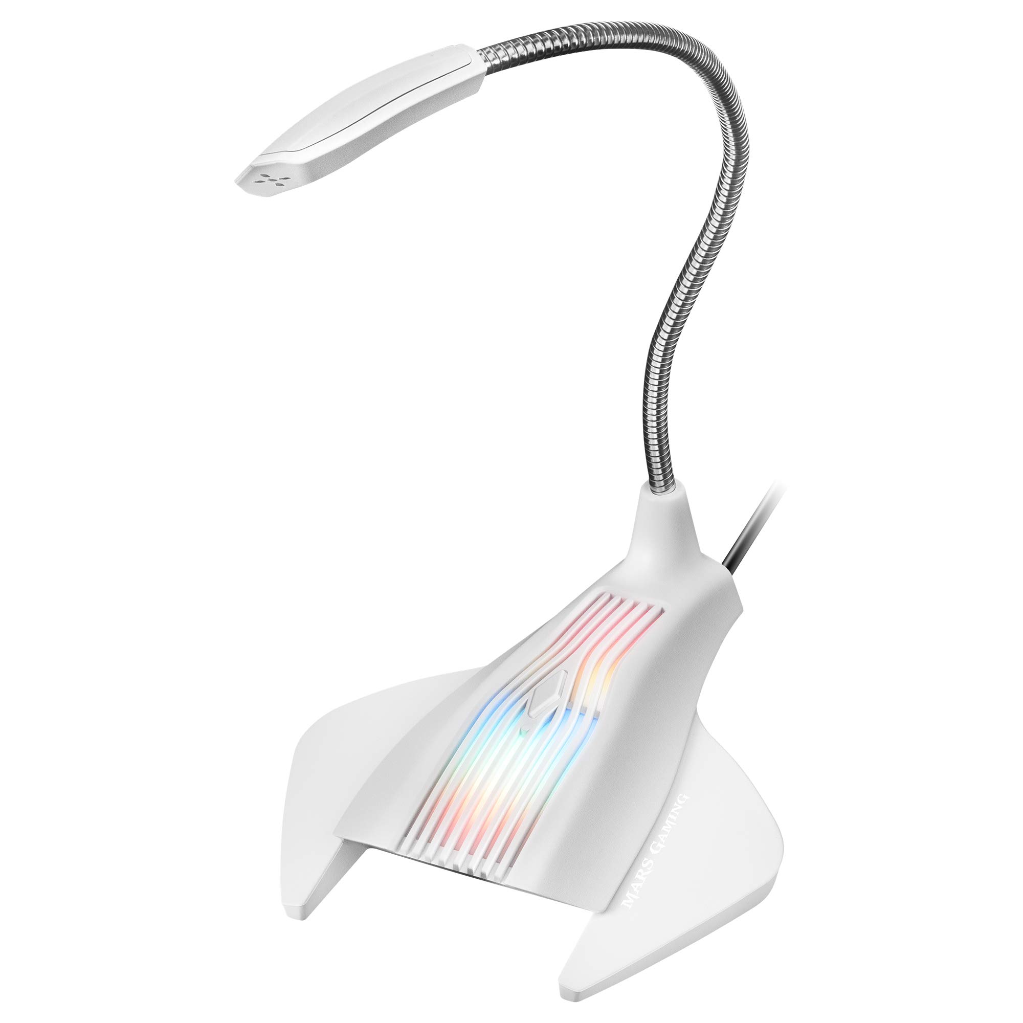mars gaming mmicw usb gaming microphone rgb, mute, flexible, plug & play, white