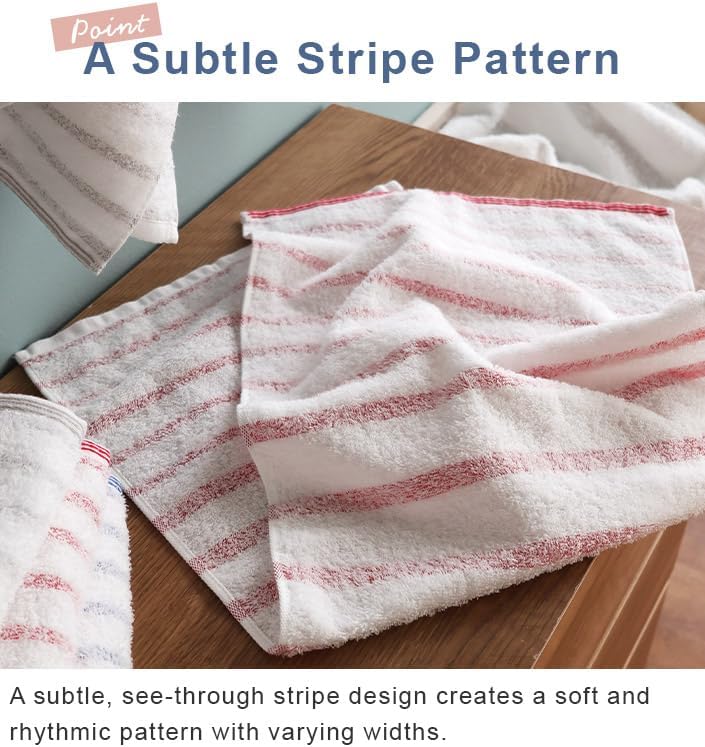 HIORIE Imabari Towel, 3-Piece Hand Towel Set, Japanese Towels, Stripes Towel, Absorbent, Quick-Dry, Thin, 2 Pieces Blue + 1 Piece Grey - Image 7