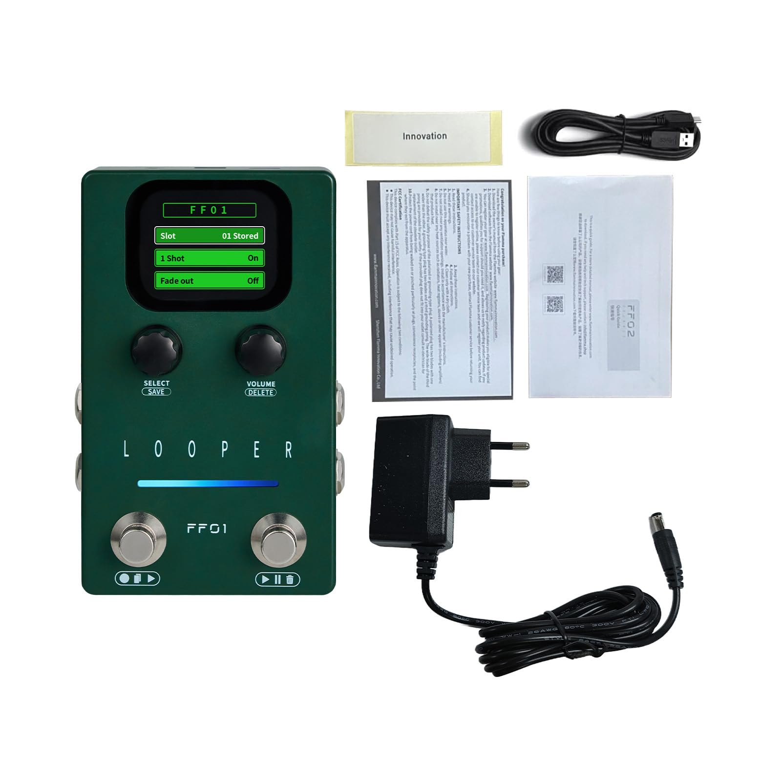 Pedal de Looper de Guitarra, Pedal de Bucle Estéreo con Gestión de Datos USB de Pantalla y Desvanecimiento para Guitarra Eléctrica y bajo (Enchufe de la UE)