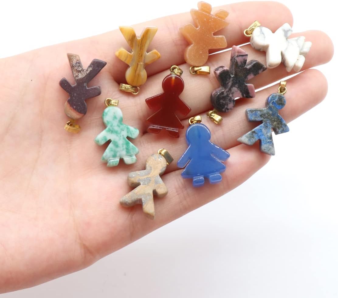 8pcs Natural Stone Pendant Rose Quartzs Agate Unakite villain Shape Charms For Making DIY Jewelry Necklace Bracelet Size 20×15mm - Image 5