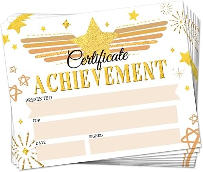 30 Pcs Golden Stars Themed Certificate of Achievement Completion Award Recognition Paper, 25 x 20 cm Blank Student Sports Study Award Preschool Kindergarten Graduation Certificates