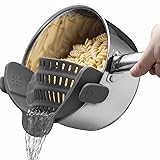 Kitchen Gizmo Snap N' Strain - Silicone Pasta Strainer Clip-On for Pots and Pans - Heat Resistant Colander for Vegetables and Noodles - Kitchen Gadgets for Cooking - Space-Saving Design - Gray Gray 1