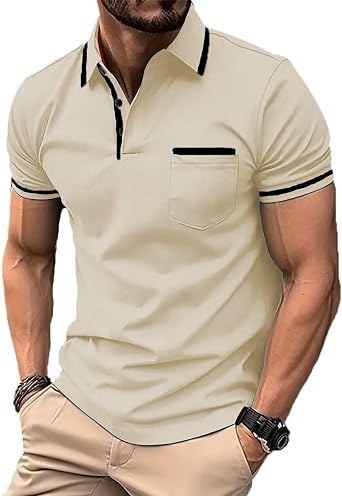 Mens Polo Shirts Short Sleeve 2025 Casual Polo T Shirt Color Block Slim Fit Golf Shirts with Pocket