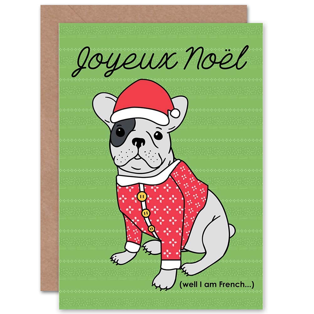 Wee Blue Coo Christmas French Bulldog Cute Dog Sealed Greeting Card Plus Envelope Blank inside