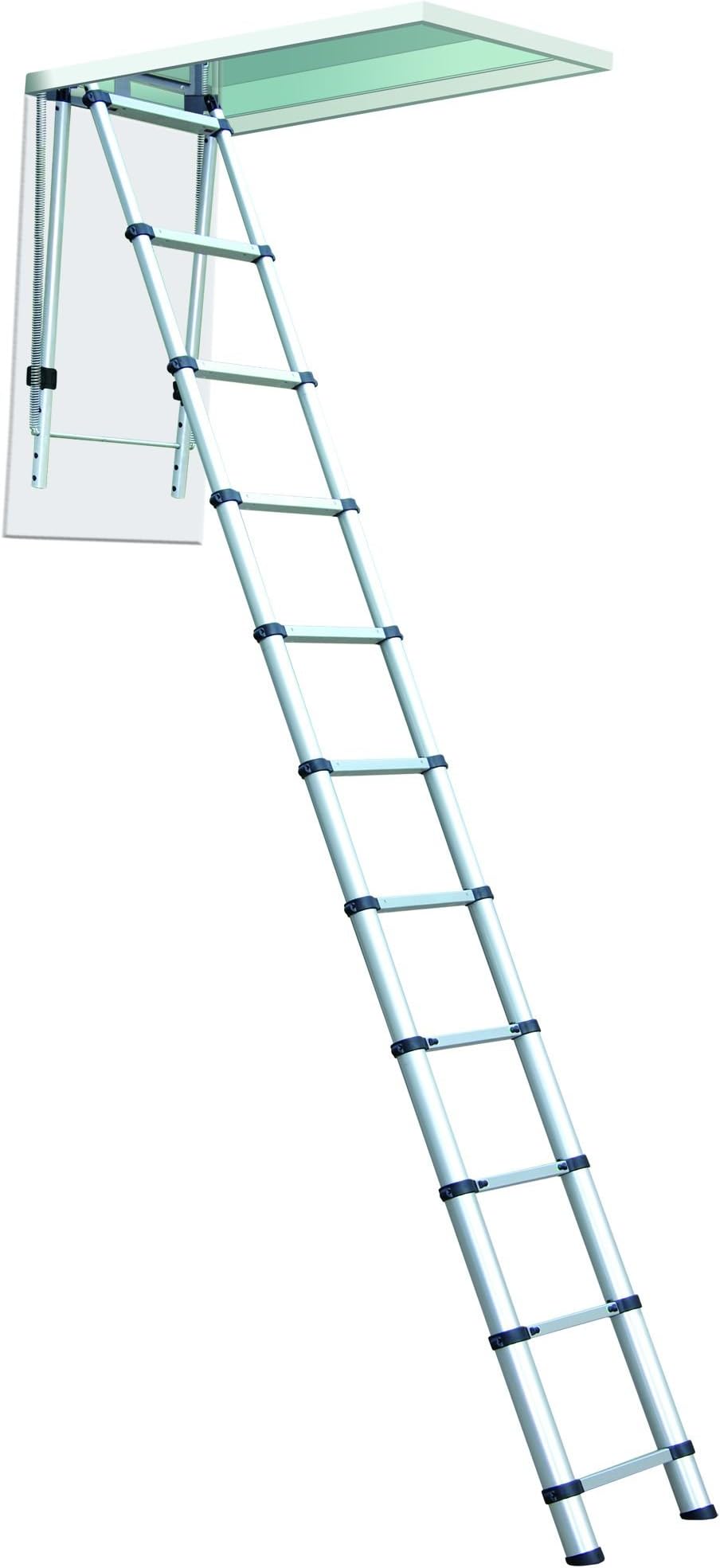 1000L Telescoping Attic & Loft Ladder โ for 8โ10 ft Ceilings | Type 1A 300 lb Rated | Compact Aluminum Ladder with One-Touch Operation, Spring Assist & OSHA Compliance