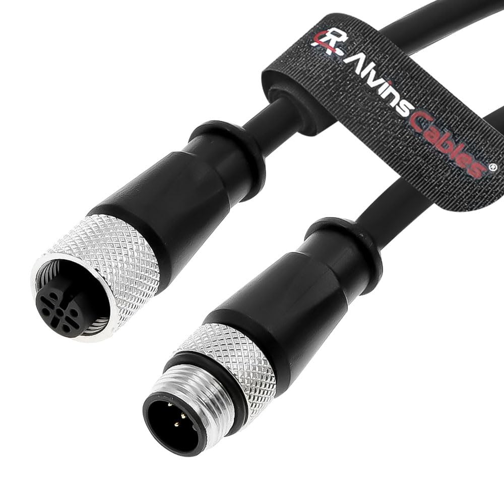 Alvin's Cables M12 A-Code 5 Pin Male to Female Extension Cable for Industrial Automation Fieldbus Communication, Shielded High-Flex Sensor and Actuator Signal Power Cable 6.6ft/2m