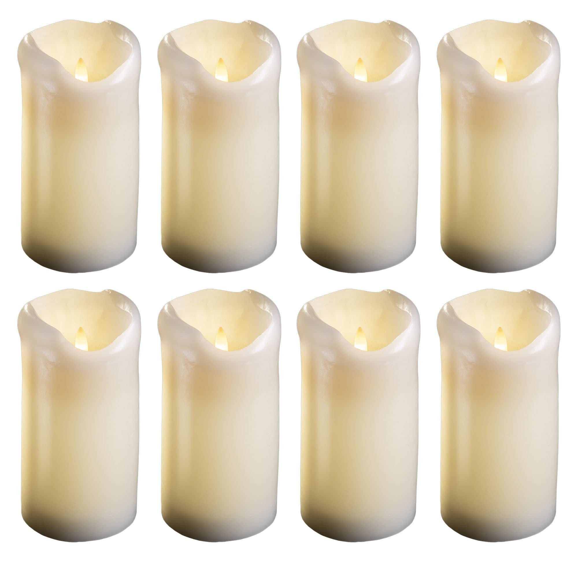 Novaliv 8 velas LED grandes con temporizador, 7,5 cm de diámetro, 15 cm de altura, 2 pilas AA, velas LED de cera auténtica, con efecto parpadeante, sin llama, vela LED grande, iluminación de Navidad