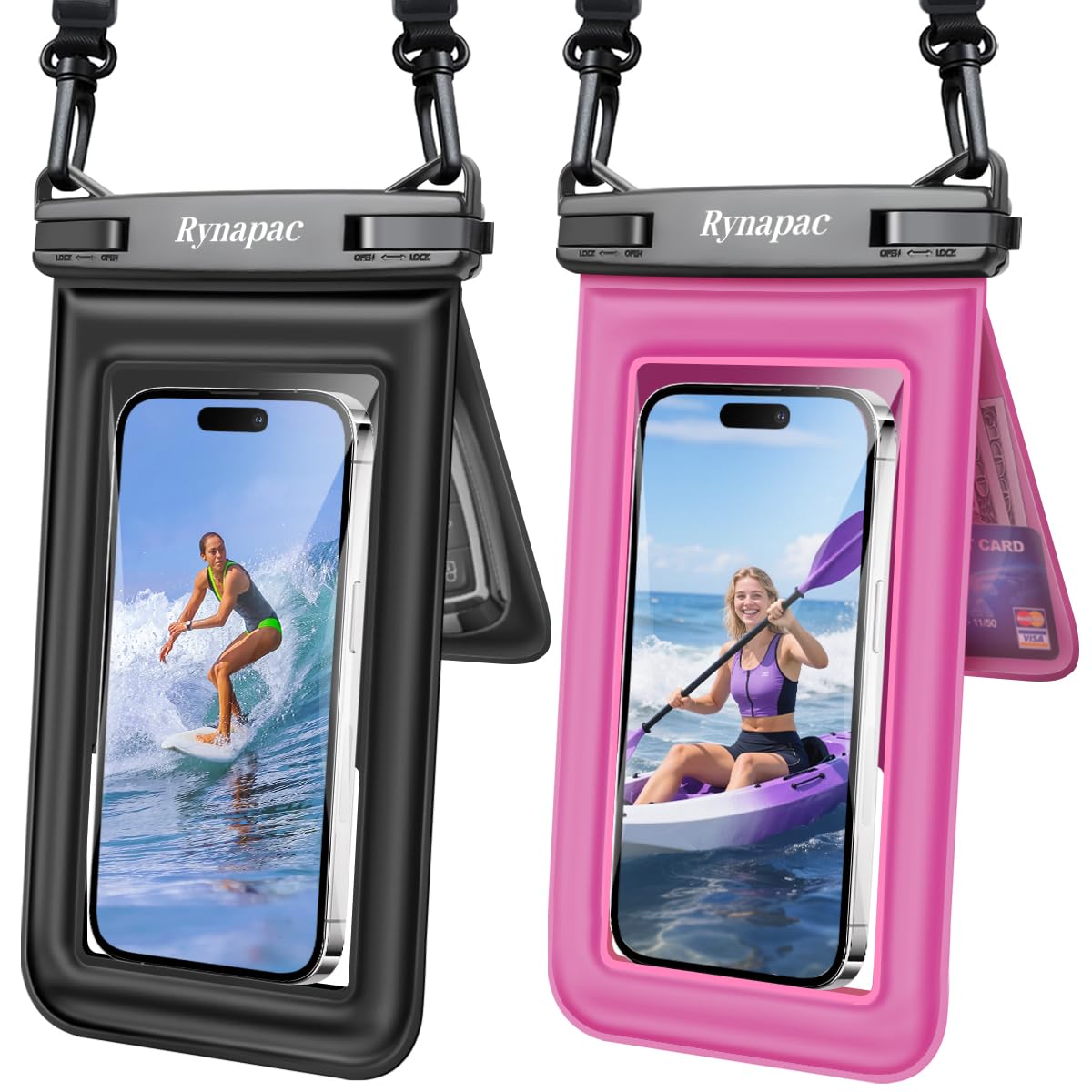 Photo 1 of [Up to 8.5''] Waterproof Phone Pouch Floating 2 Pack, IPX8 Double Space Waterproof Phone Case with Lanyard for iPhone 17 16 15 Pro Max, Galaxy S26 Ultra, Cellphone Dry Bag Beach Cruise Ship Essentials